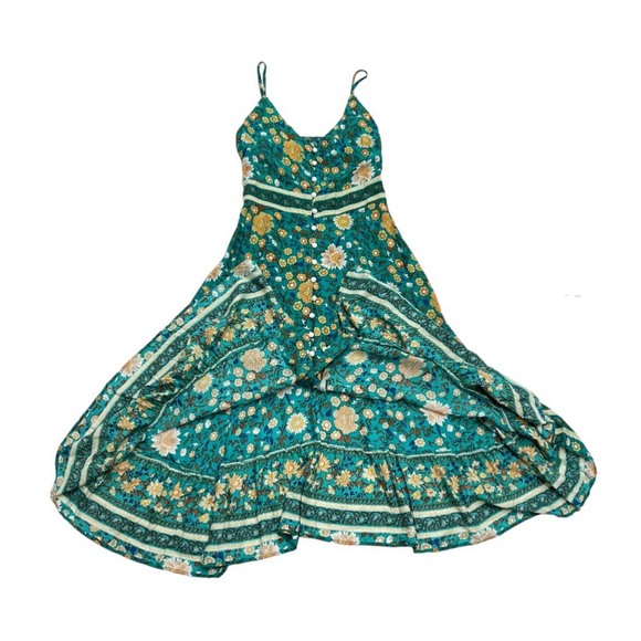 SOLD 🔴 Boho Buys long dress Printed floral fits XS, S green yellow blue - Picture 7 of 16